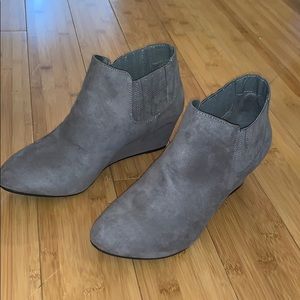 New Directions Gray “Charlotte” Wedge Booties